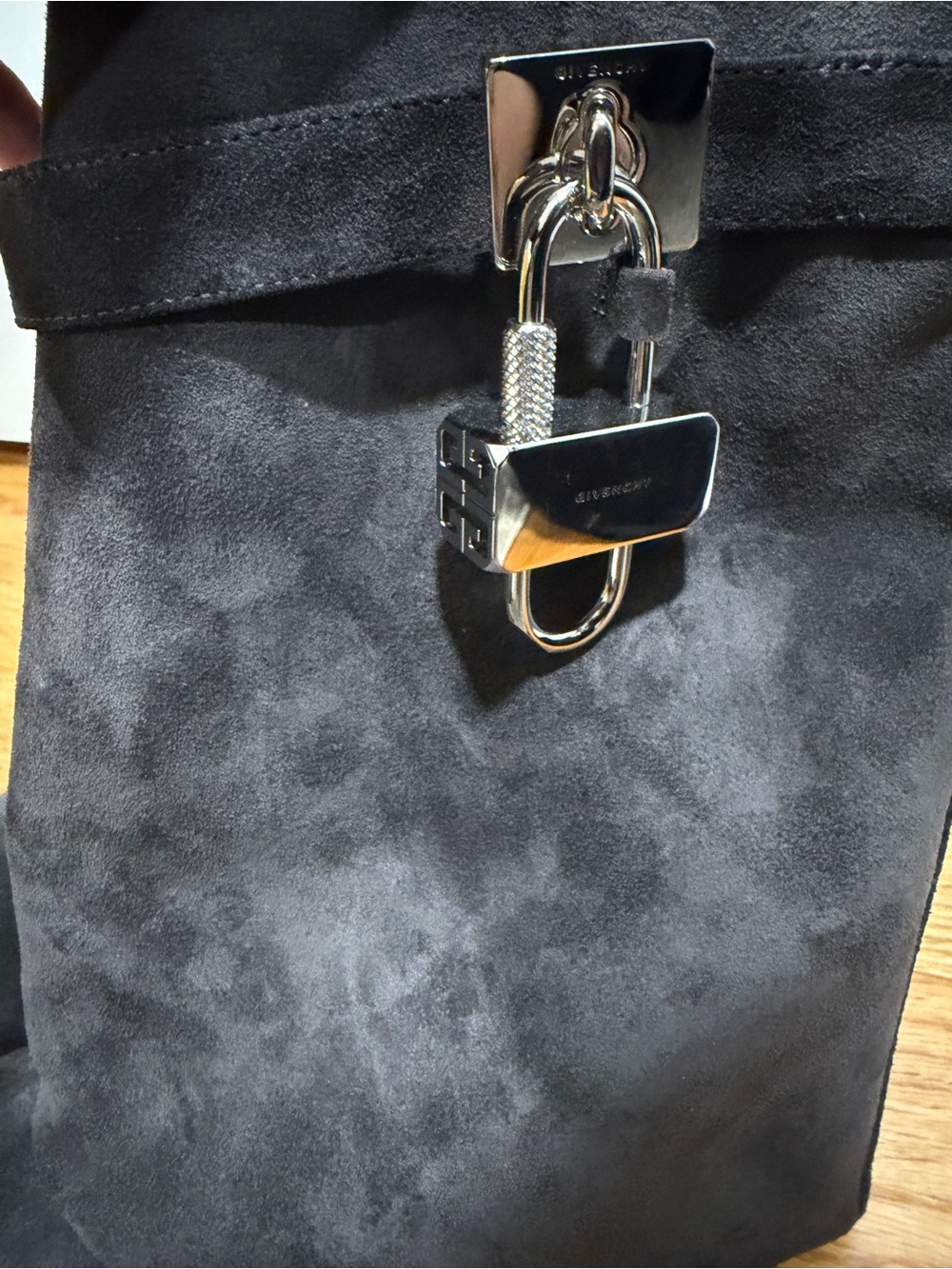 Givenchy Grey Suede Wedge Boots with Silver Hardware Charm - Picture 6 of 7